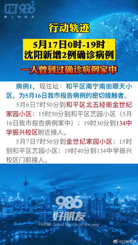 沈阳最新增加2例轨迹公布，详细活动场所与防控建议